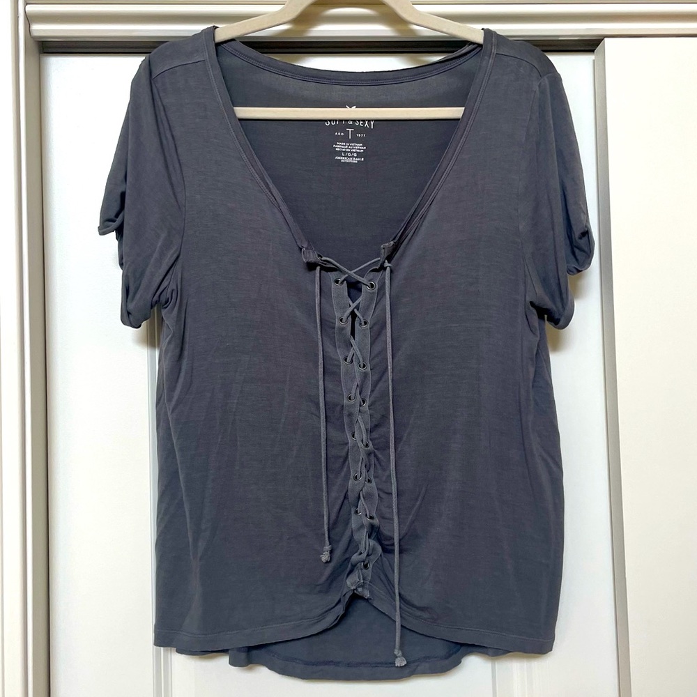 Gray Lace-up Tee